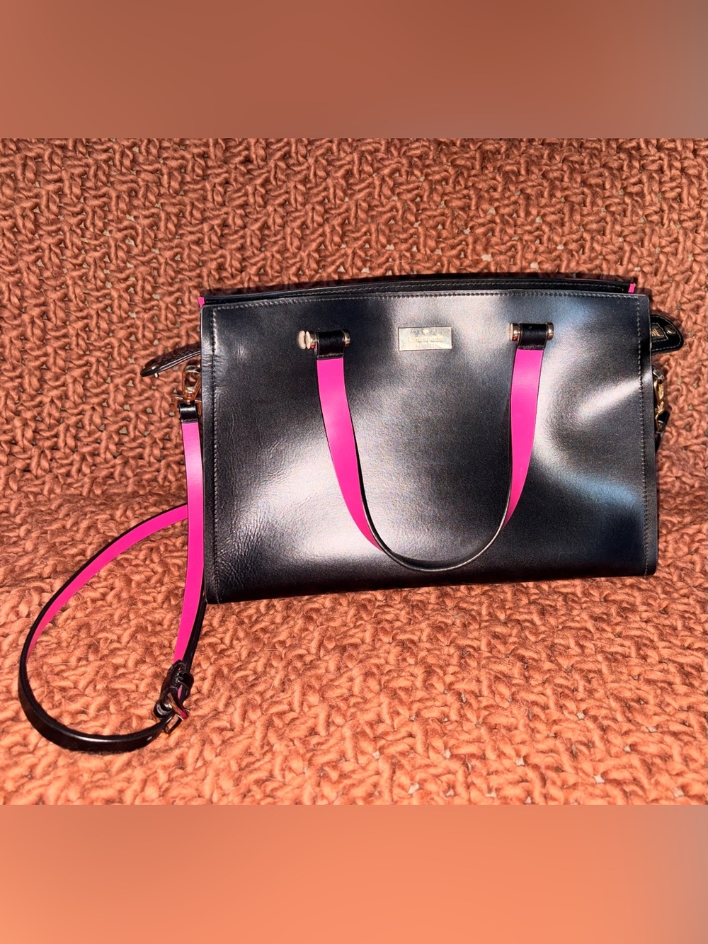 Black and Hot Pink Kate Spade Purse with Detachable Strap